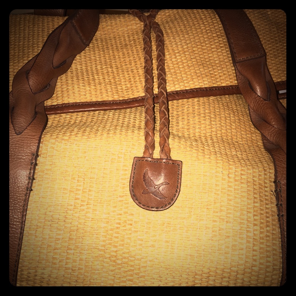 Eddie Bauer Cow leather/Rafia duffel bag